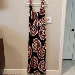Black and Pink Tie-Dye Maxi Dress